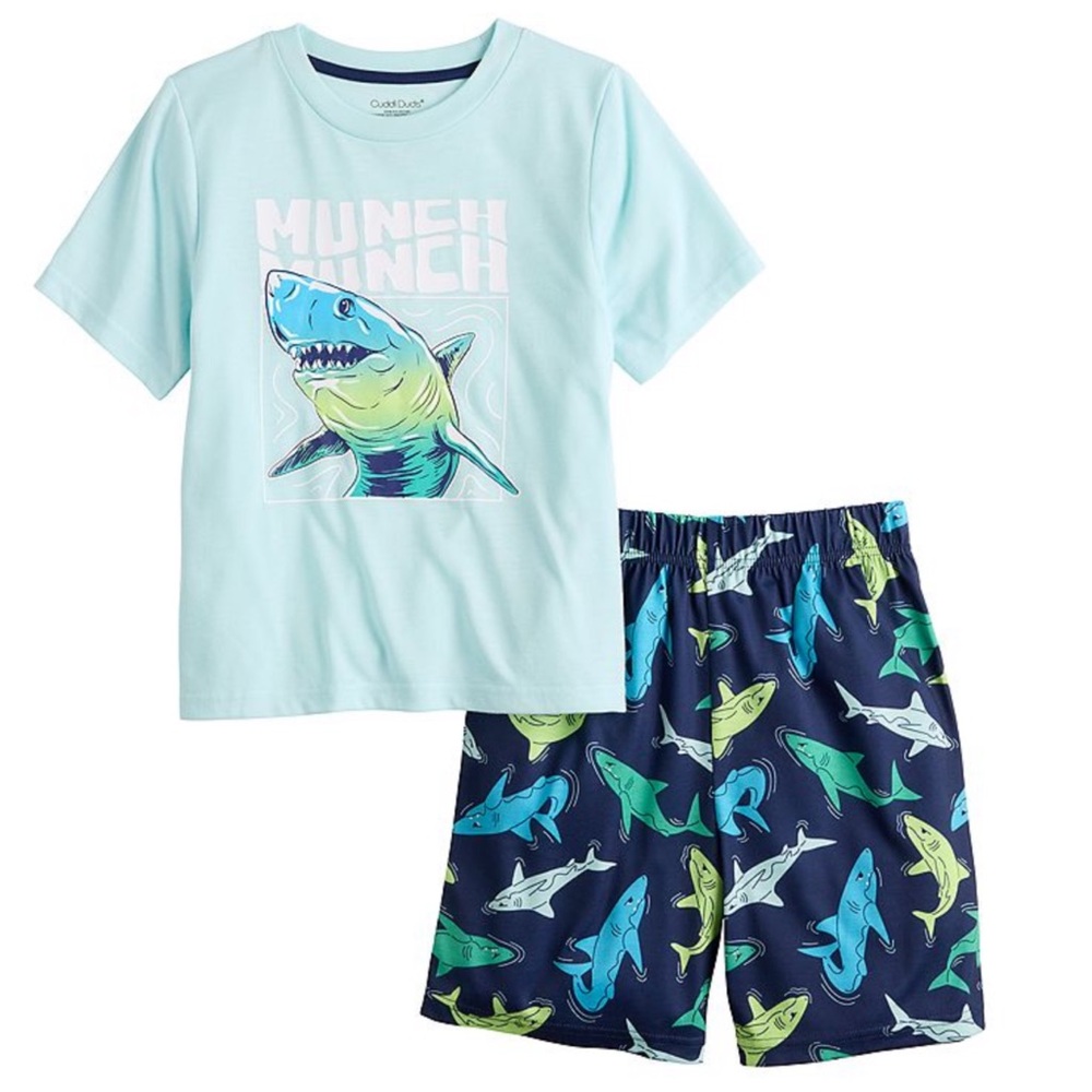 Cuddl Duds Boys Sharks Short Sleeve Shirt and Shorts Pajamas Set